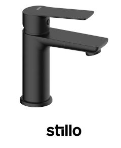 Grifería de lavabo baja Stillo Cronos Cold Open negro con aireador
