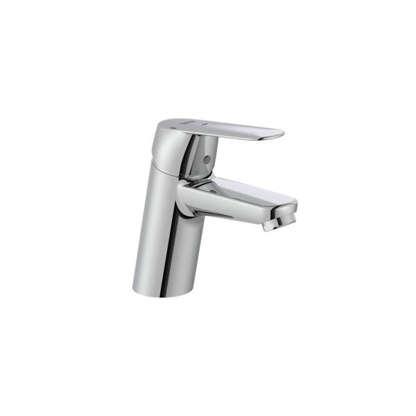 Grifería de lavabo baja Roca Alfa con desagüe automático Cold Start cromo con aireador